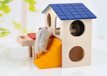 Mielas Smulkių Gyvūnų Pet Žiurkėnas Medinis namas Narve Dual Layer, Sulankstomas Vila Papūga Augintinis Triušis Voverė kiaulyčių Pelės Žaislas