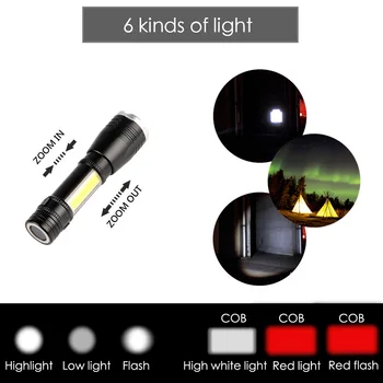 Mini LED Žibintuvėlis 6 Režimai XPE LED, COB Darbą Šviesos Nešiojamas Žibintuvėlis atsparus Vandeniui žibinto Lempa su Magnetiniu Penlight Iki 14500/AA