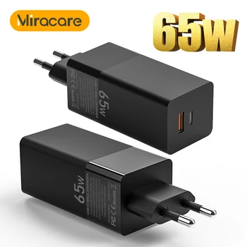 Miracare 2port 65W GaN USB C PD Sienos Kroviklis 65W/45W/20W PD3.0/QC/PPS/SCP 5A Kabelis USB-C 