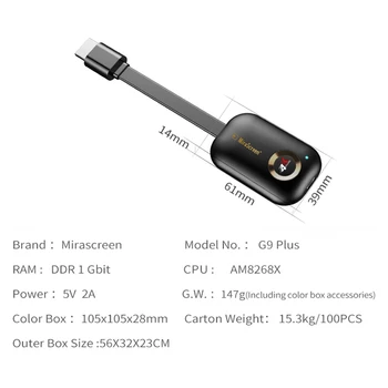 Mirascreen G9 Plius 2.4 G/5G 4K Wifi Ekranas Dongle HDMI suderinamus Miracast Airplay, DLNA Imtuvas 