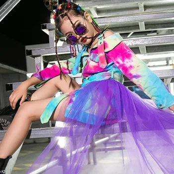 Modelis Podiumo Etape Kostiumai Mergaitėms ilgomis Rankovėmis Džiazo Šokių Suknelė Vaikams Hip Hop Dancewear Šiuolaikinių Gatvės Šokių Drabužių DQL4755