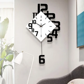 Modernaus Dizaino Sieninis Laikrodis Unikalus Kūrybinis Meno Silent Šiaurės Sieninis Laikrodis Švytuoklinis Mediniai Orologi Da Parete Namų Dekoro DE50ZB