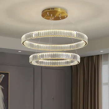 Modernūs, Prabangūs Krištolo Žiedas LED Pakabukas Šviesos Golden Circle Villa Pakabos Kabo Lempa Kambarį Miegamasis Restoranas