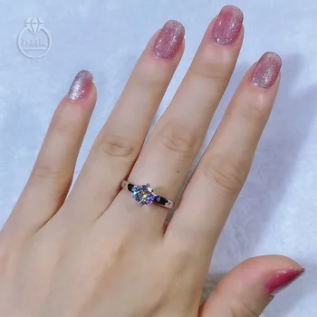 Moissanite Žiedas keičiamo dydžio žiedų reguliuojamas 1CT spalvos D-F VVS 925 Sterlingas Sidabro Moterų Mergina Vestuvės Vestuvinis Žiedas