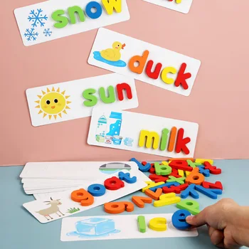 Montessori Rašybos žodį žaidimas, Mediniai Žaislai, Ankstyvo Mokymosi Dėlionės Raidžių Alfabetą Įspūdį Ikimokyklinio Ugdymo Žaislai Vaikams