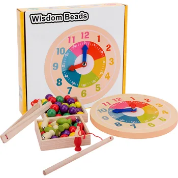 Montessori ugdymo medinių žaislų Vaikams Trijų-in-one laikrodis Įrašą Kamuolys Žvejybos Rankas Smegenų Mokymo Žaislai Vaikams Dovanos