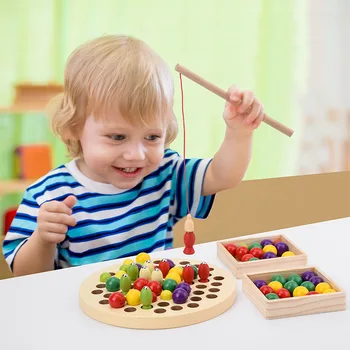 Montessori ugdymo medinių žaislų Vaikams Trijų-in-one laikrodis Įrašą Kamuolys Žvejybos Rankas Smegenų Mokymo Žaislai Vaikams Dovanos