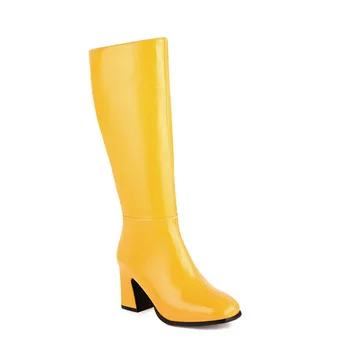 MoonMeek 2020 Naują atvykimo kelio ilgi batai storio aukšti kulniukai aikštėje kojų ponios batai žiemą vientisos spalvos moterų batai juoda geltona