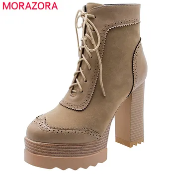 MORAZORA 2020 Naujausias žieminiai batai, moterims aukštakulniai platformos batai zip nėrinių mados suknelė šalies batų moteris batai