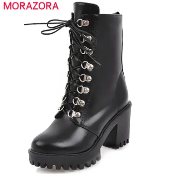MORAZORA Didelis dydis 34-43 aukštakulnius batus moteriai motociklo batai moteriška mada platformos batai pavasarį, rudenį karšto pardavimo