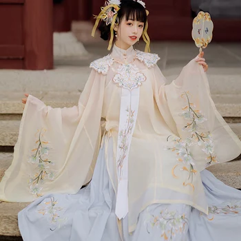 Moteris Kinijos Tradicinių Šokių Kostiumai Rankų darbo, Siuvinėta Hanfu Suknelė Pasakų Senovės Rytų Stiliaus Ming Dinastijos Nustatyti DWY3928