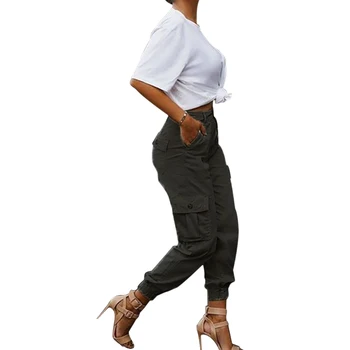 Moteris Multi Kišenės Aukšto Liemens Kelnės Kelnės Laisvi Kroviniai Atsitiktinis Sweatpants