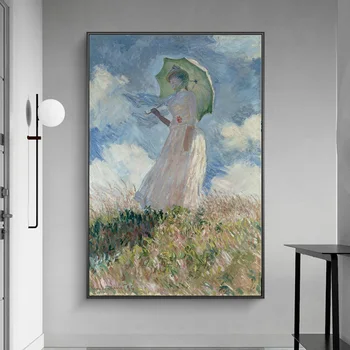 Moteris su Skėtis pateikė Claude Monet Garsaus Meno Paveikslų Reprodukcijos Impresionistų Moteris Art Plakatai Sienos Garsaus Meno Nuotraukas