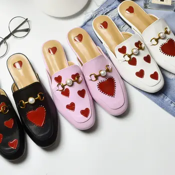 Moteriškos Šlepetės Ne Vasaros 2020 Metalo Mygtuką Seklių mulų zapatos de mujer Širdies tipas ponios šlepetės moterims su 2,5 CM