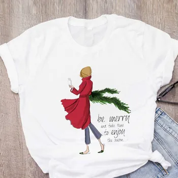 Moterys Grafikos Animacinių filmų Dovana Laimingas Metu Mergina 90s Drabužius Linksmų Kalėdų Spausdinti Viršūnes Lady Tees Drabužių Moterų Marškinėliai T-Shirt