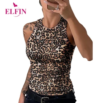 Moterys Vasarą, O Kaklo Seksualus Rankovių Leopardas Spausdinti Atsitiktinis Slim tankų Femme Punk Europos Vest SJ5985R