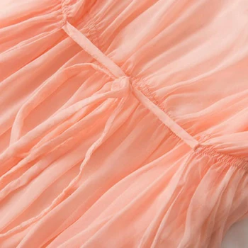 Moterų 100 Šilko suknelė, Paplūdimio suknelė, Natūralaus Šilko Pasakų Rožinė suknelė su V-kaklo Atostogų vasaros suknelės Karšto Nemokamas Pristatymas