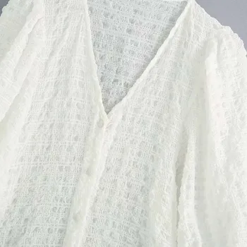 Moterų 2020 m. Elegantiškos Mados Su Viena breasted Tekstūra V Kaklo Midi Suknelė Vintage Sluoksniuotos Rankovėmis Susiėmę Moterų Suknelės, Vestidos