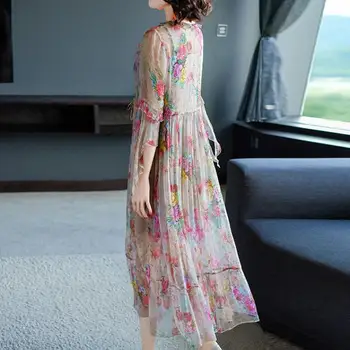 Moterų 2020 M. Pavasario Vasaros Derliaus Gėlių Spausdinti Plisuotos Ilga Suknelė Moterų Prarasti Atsitiktinis Ilgomis Rankovėmis Suknelės Lady Šalies Vestido V193