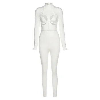 Moterų 2020 M. Slim Clubwear Bikini Golfo Bodycon Jumpsuit Moteris + Sexy Diržas Liemenėlė Tvarstis Kieti Tuščiaviduriai Iš 2 Gabalas Rinkiniai