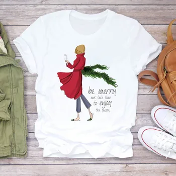 Moterų 90s Pledas Elnias Skrybėlę Žiemos Linksmų Kalėdų Spausdinti Lady T-shirts Top Marškinėliai Moteriški Vyriški Grafinis Moterų Tee Marškinėliai