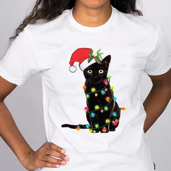 Moterų Grafinis Katė Kietas Animacinių filmų 90-ųjų Naujųjų Metų Linksmų Kalėdų Drabužius Spausdinti Viršūnes Lady Tees Drabužių Moterų Marškinėliai T-Shirt