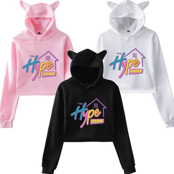 Moterų Hype Namas Hoodies Merginos Rožinė Kačių Ausų Trumpas Viršūnes Hip-Hop Megztinis Madinga Palaidinukė Moterų Hype Namas Streetwear