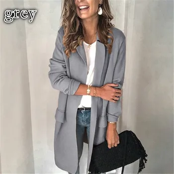 Moterų Ilgas rankovėmis netikrą kišenėje laisvalaikio kostiumas, Kietas Office Lady Liemenės Rudenį, Paltai Moterims