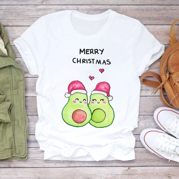 Moterų Kalėdų Avokado Vaisių Atsitiktinis Animacinių filmų Drabužių Atostogų Spausdinti Lady T-shirts Viršuje Marškinėlius Ponios Grafinis Moterų Tee Marškinėliai
