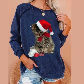 Moterų Kalėdų Katė T-Shirt 