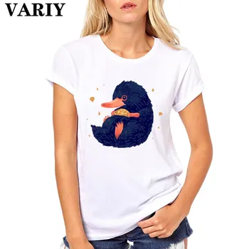 Moterų Kawaii ančiasnapis Graphic T shirt Apvalus Kaklas Balti trumpomis Rankovėmis Tee marškinėliai Moterims Harajuku Mielas gyvūnų grunge estetinės Marškinėliai