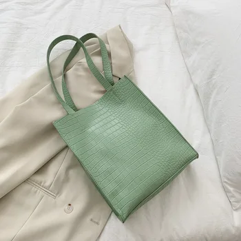 Moterų maišas PU Aligatorius tote maišą Mados Minkštas Atidaryti kietas shouder krepšys, rankinė, didelės talpos maišelį paprastas stilius