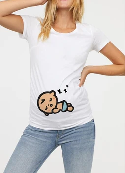 Moterų Motinystės Drabužiai Nėščioms Marškinėliai Juokinga Viršuje Mielas Kūdikis Spausdinti O-Kaklo Trumpomis Rankovėmis Nėščia Viršūnes Nėštumo Marškinėliai