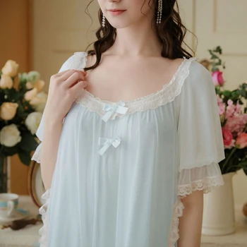Moterų Nėriniai Ilgai Nightdress Vasarą Modalinis Princesė Saldus Prarasti Plius dydžio Namų Suknelė Miego Moterų Sleepwear