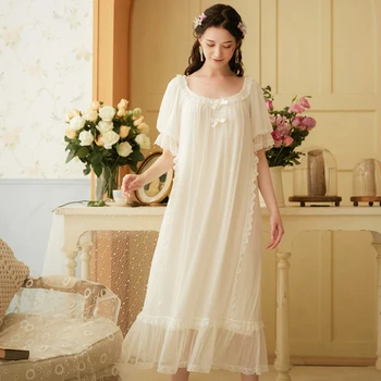 Moterų Nėriniai Ilgai Nightdress Vasarą Modalinis Princesė Saldus Prarasti Plius dydžio Namų Suknelė Miego Moterų Sleepwear