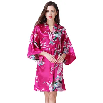 Moterų Sleepwear Šilko Kimono Chalatas, Naktiniai Chalatas Chalatas Moterims Namų Drabužiai Pižama Plius Dydis Nightdress 2019 Naujas