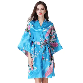 Moterų Sleepwear Šilko Kimono Chalatas, Naktiniai Chalatas Chalatas Moterims Namų Drabužiai Pižama Plius Dydis Nightdress 2019 Naujas
