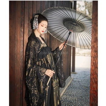 Moterų Suknelė Hanfu Rytietiškų Šokių Kostiumai Tradicinę Kinų Senovės Black, Gothic Gėlių Sijonas Etapo Rezultatus Merginos Komplektai
