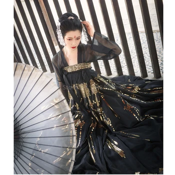 Moterų Suknelė Hanfu Rytietiškų Šokių Kostiumai Tradicinę Kinų Senovės Black, Gothic Gėlių Sijonas Etapo Rezultatus Merginos Komplektai