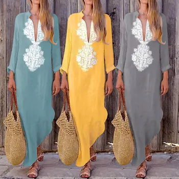 Moterų Vintage Stiliaus Baltiniai ilgomis Rankovėmis Suknelė Vasaros Paplūdimio Vakare Šalies Gėlių Sundress Dydis S-XL Trijų Spalvų