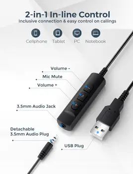 MPOW Office laisvų Rankų įranga Su Mikrofonu, USB Laidinė Linija, 2.4 M Triukšmo Panaikinimo Stereo 3.5 mm Ausinių Mobiliojo Telefono Ir Nešiojamojo KOMPIUTERIO