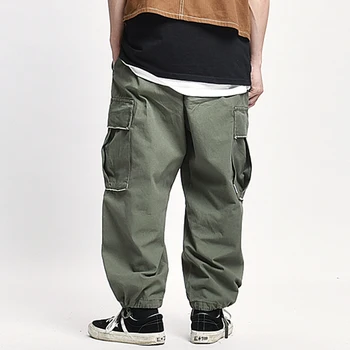 Multi Pocket Krovinių Kelnės Vyrams Safari Stiliaus Darbo Kelnės Plati Plati Koja Pants Mens Streetwear Atsitiktinis Kelnės