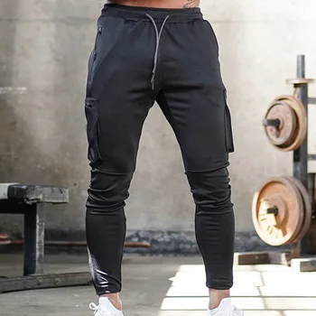 Multi-pocket sporto šakų darbo drabužiai, vyriški fitneso kelnės veikia mokymo kelnės