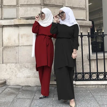 Musulmonų 2Pecs Rinkiniai Moterims, Platus Kojos Kelnės Dubajus Arabų Palaidinė Nėrinių Abaja Ramadanas Šalis Turkija Afrikos Musulmonų Eid Drabužių Malda