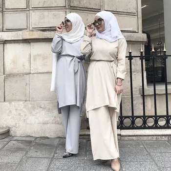 Musulmonų 2Pecs Rinkiniai Moterims, Platus Kojos Kelnės Dubajus Arabų Palaidinė Nėrinių Abaja Ramadanas Šalis Turkija Afrikos Musulmonų Eid Drabužių Malda