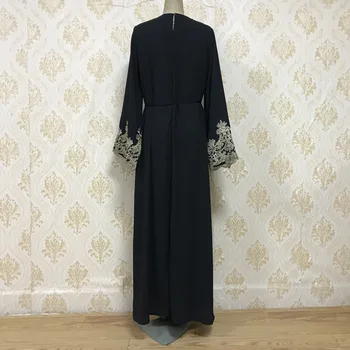 Musulmonų Abaja Moterų Elegantiškas Diamond Kimono Ilgas Chalatas, turkijos Islamo Drabužių Caftan Elbise Maxi Siuvinėjimo Nėrinių-up Suknelė, Hijab