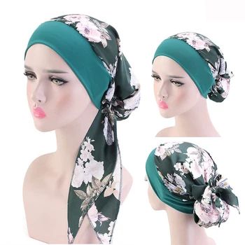 Musulmonų Spausdinti Gėlės Turbaną Skrybėlę Islamo Moterų Vidinis Hijab Bžūp Arabų Wrap Skarų Femme, Mados Turbaną Cap Plaukų Aksesuarai