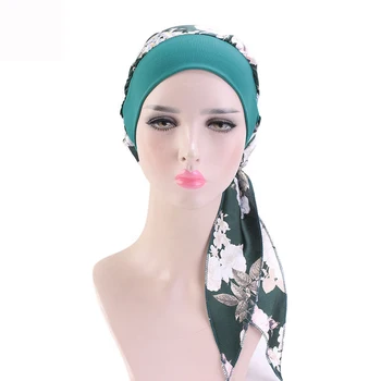Musulmonų Spausdinti Gėlės Turbaną Skrybėlę Islamo Moterų Vidinis Hijab Bžūp Arabų Wrap Skarų Femme, Mados Turbaną Cap Plaukų Aksesuarai
