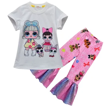 Nauja vaikų kostiumas mielas animacinių filmų LOL staigmena lėlė mergaitė kostiumas trumpomis rankovėmis+kelnės dviejų dalių komplektas