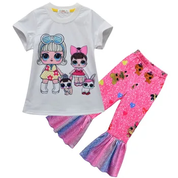 Nauja vaikų kostiumas mielas animacinių filmų LOL staigmena lėlė mergaitė kostiumas trumpomis rankovėmis+kelnės dviejų dalių komplektas